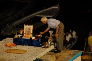 Preparing for aarti, evening Hindu ritual
